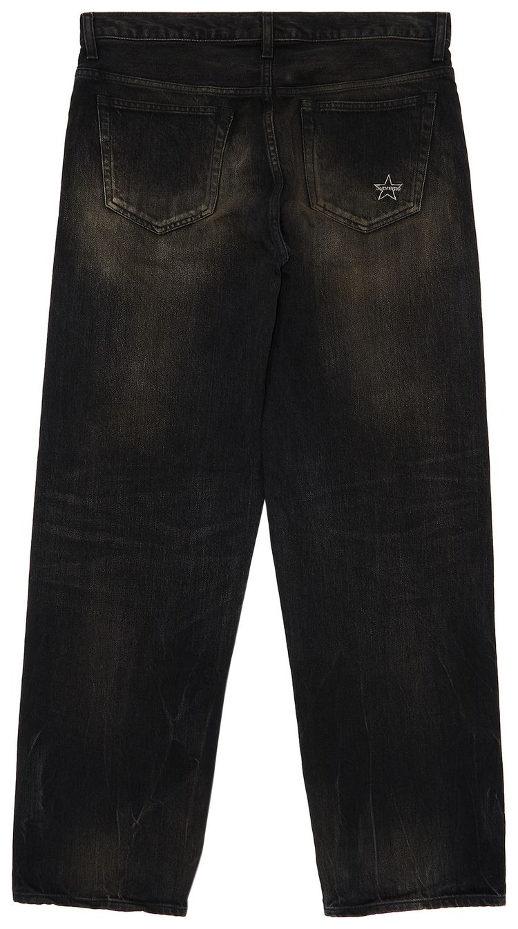Supreme Distressed Loose Fit Selvedge Jean Washed Black