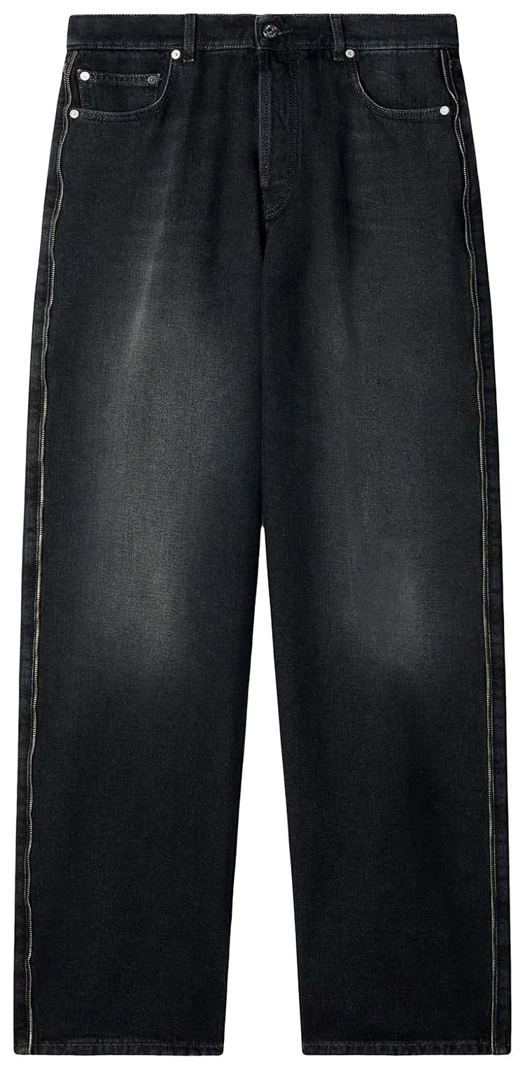 Off White Zip Trim Loose Fit Jeans Grey