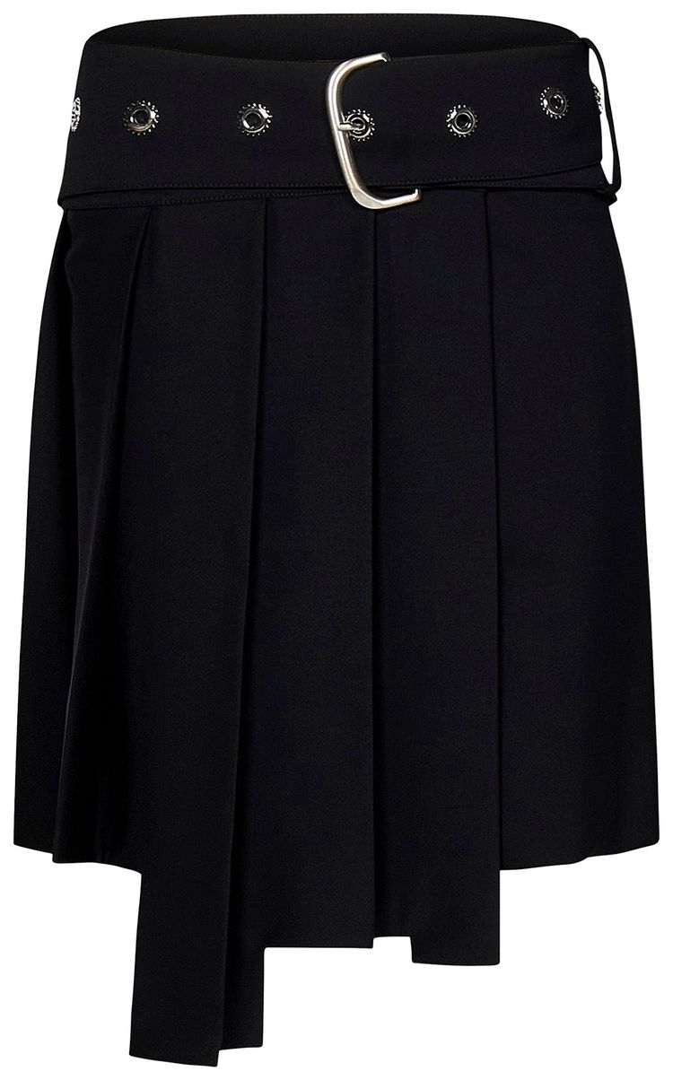 Off White Belted Pleated Mini Skirt Black