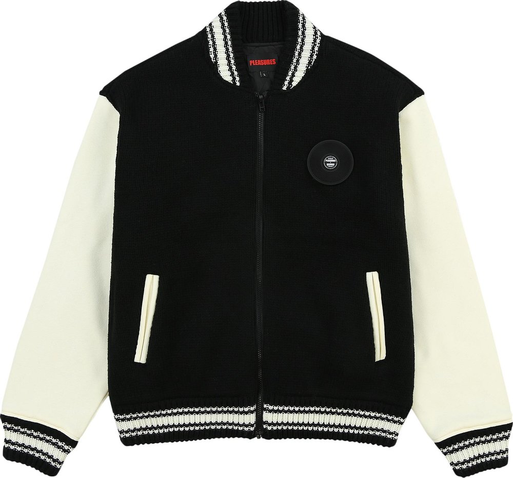 Buy Pleasures Smoke Knitted Varsity Jacket 'Black' - P23W035 BLAC | GOAT