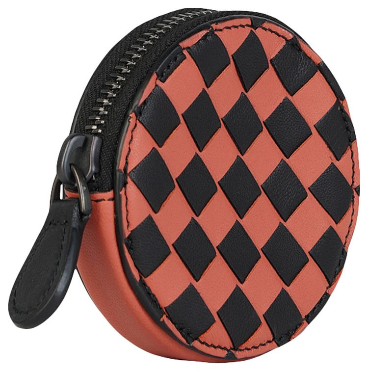 Bottega Veneta Check Print Coin Pouch RedBlack