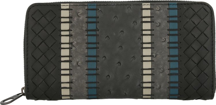 Bottega Veneta Intrecciato Ostrich Leather Zip-Around Wallet 'Multicolor'