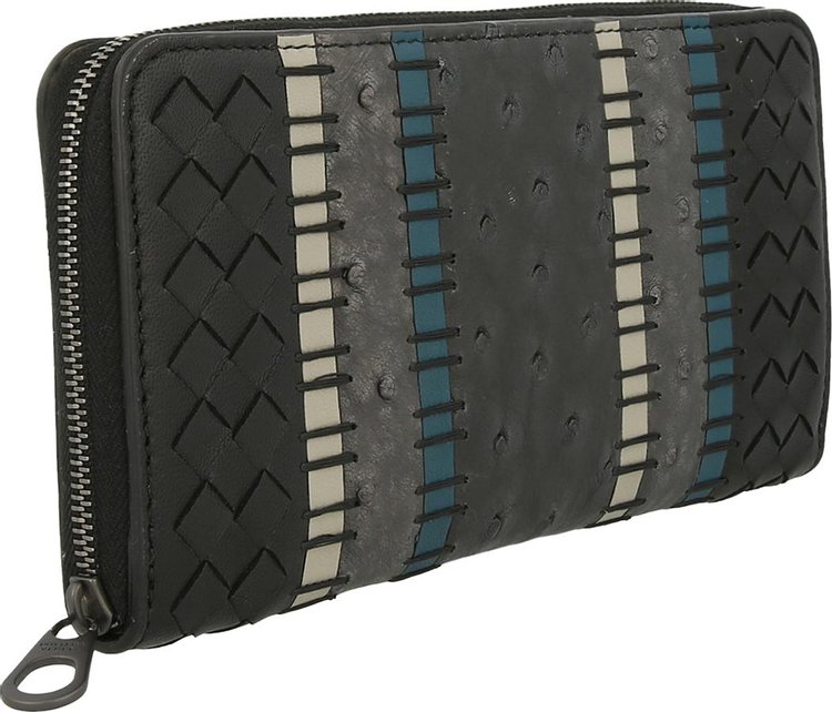 Bottega Veneta Intrecciato Ostrich Leather Zip Around Wallet Multicolor