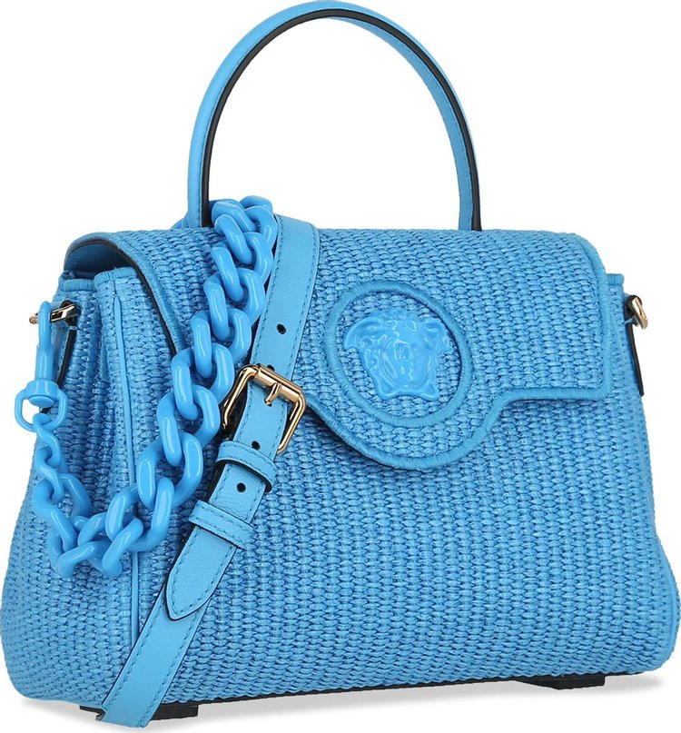 Versace Raffia Chain Tote Bag Blue Gold