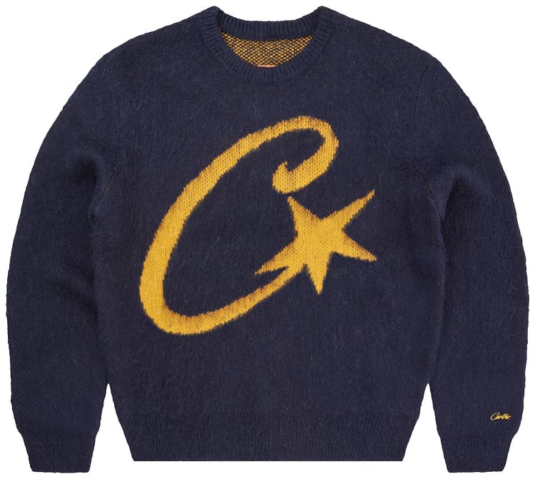 Corteiz C Star Mohair Knit Sweater Navy