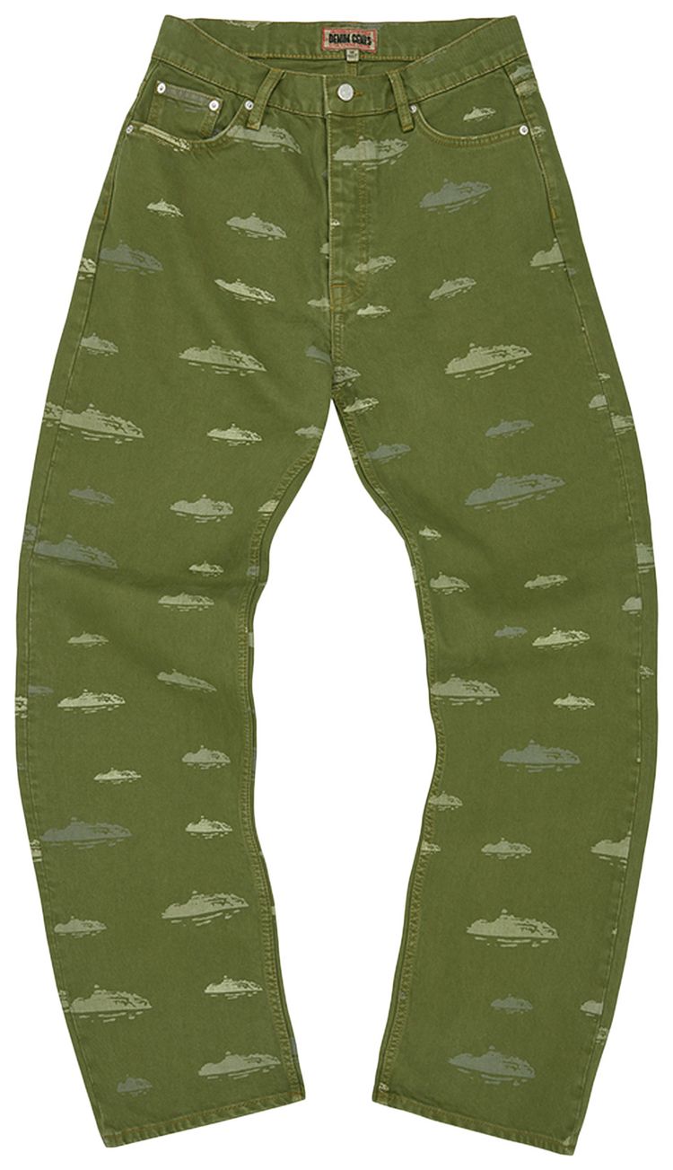Corteiz Alcatraz Pattern Denim Jeans Khaki