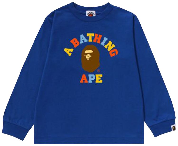 BAPE Kids Colors College Long Sleeve Tee Blue