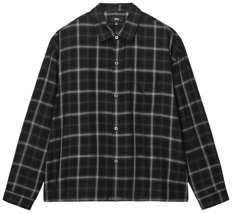 Stussy Shadow Plaid Rayon Shirt Black