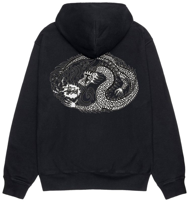 Stussy Pigment Dyed Mosaic Dragon Hoodie Black