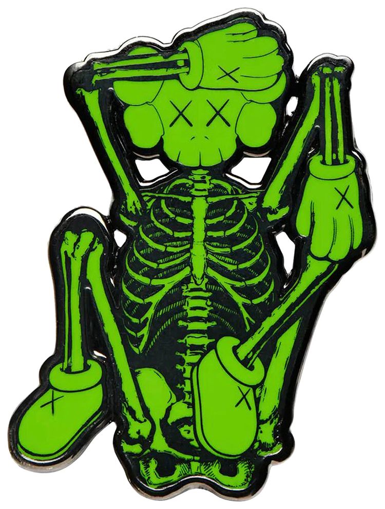 KAWS Skeleton Enamel Pin Green