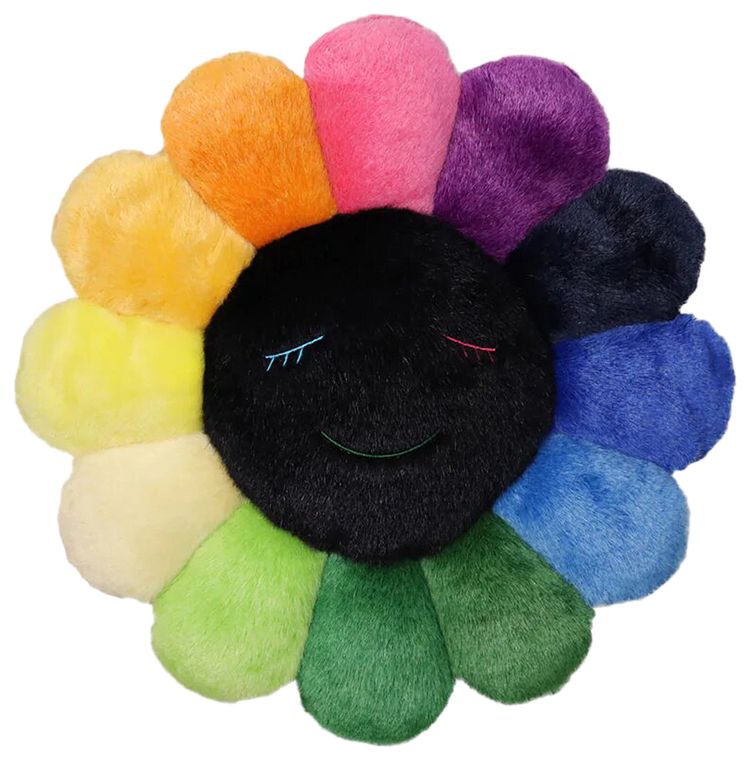 Takashi Murakami Flower Pillow Rainbow Black 30cm