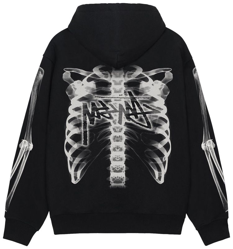 Stussy Rib Cage Zip Hoodie BlackWhite