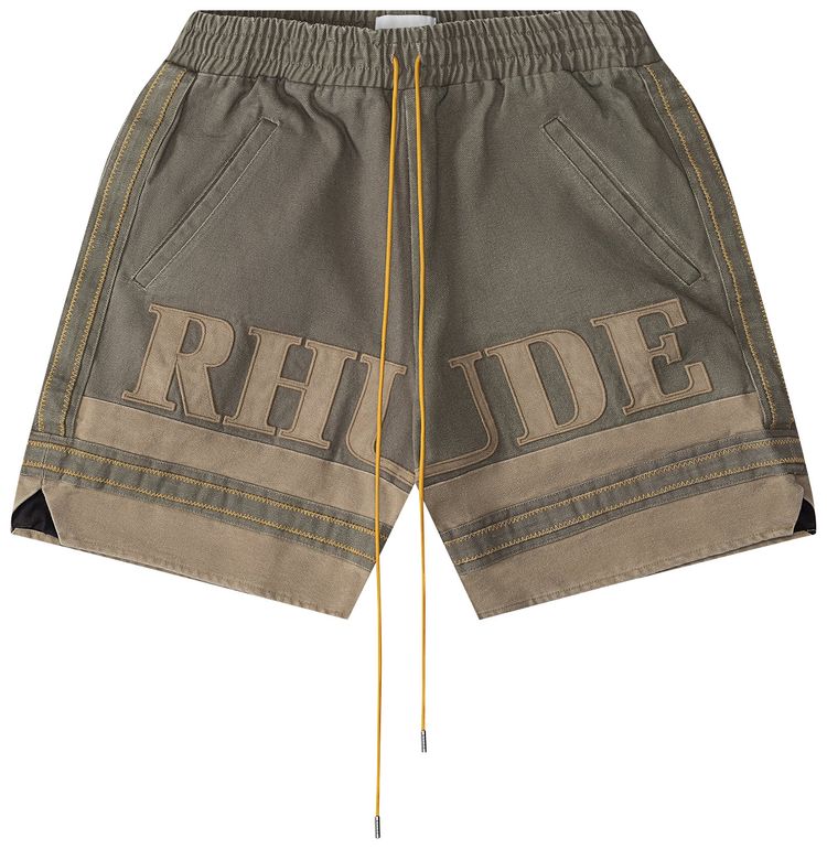 Rhude Embroidered Canvas Logo Shorts OliveTan