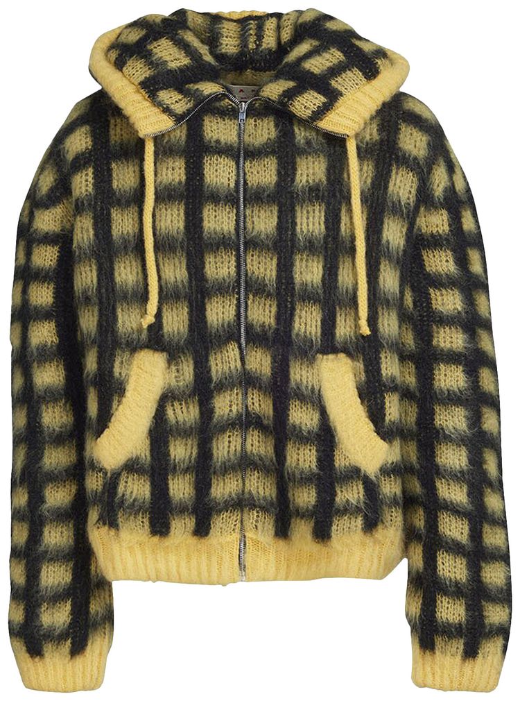 Marni Check Fuzzy Knit Cardigan Maize