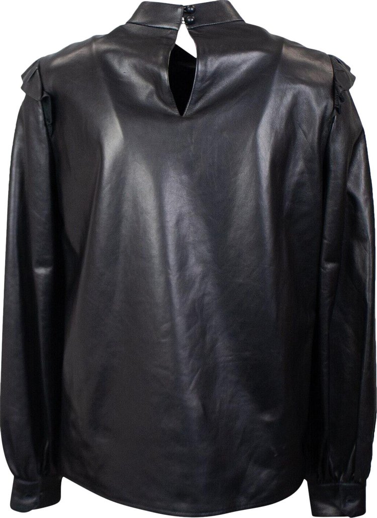 Saint Laurent Leather Ruffled Blouse Black