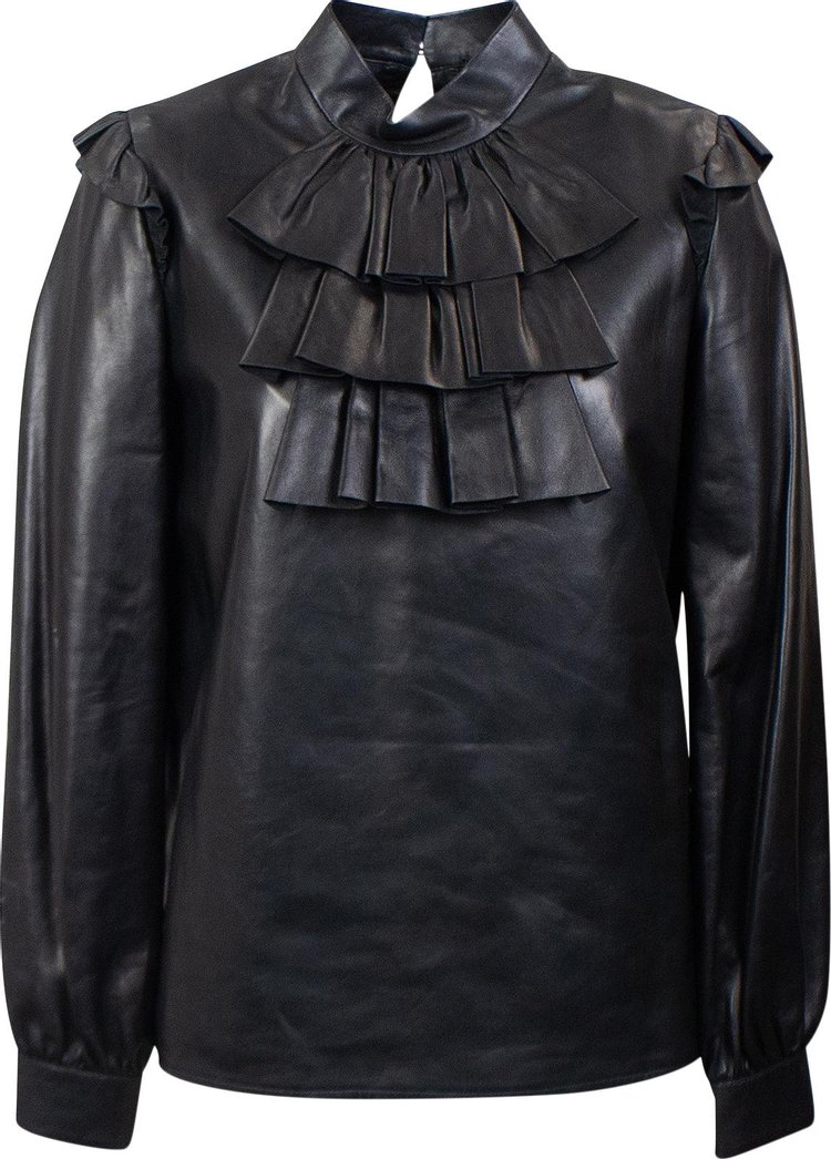 Saint Laurent Leather Ruffled Blouse 'Black'