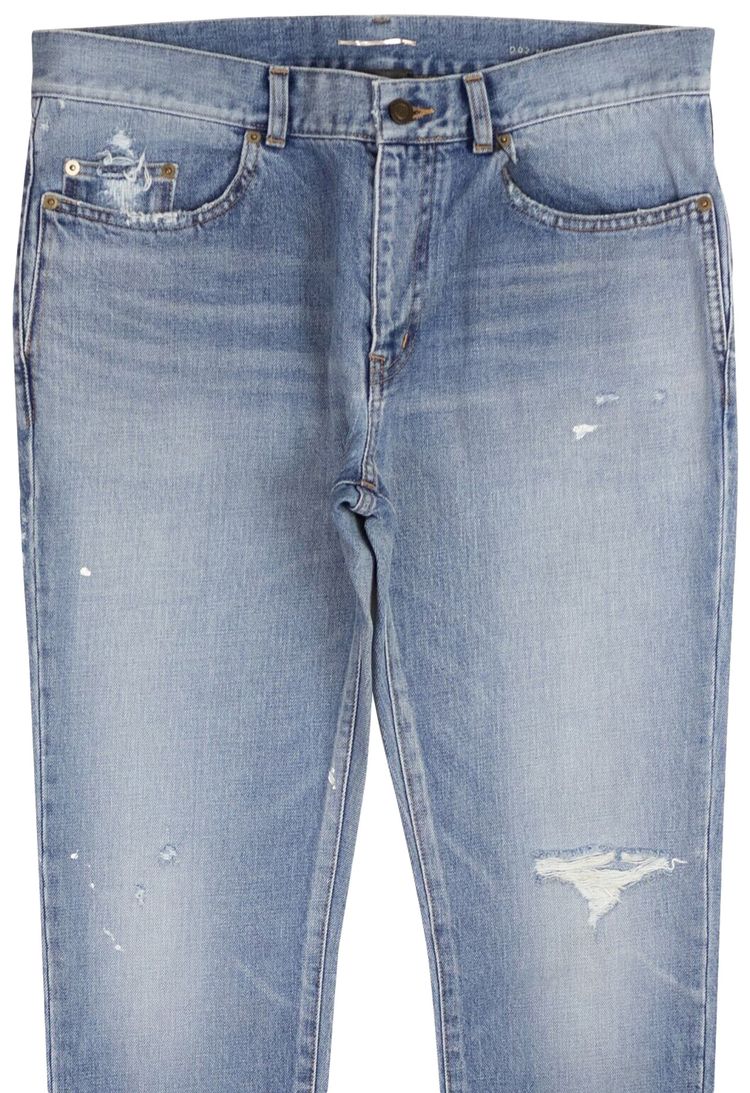 Saint Laurent Distressed Slim Fit Jeans Blue