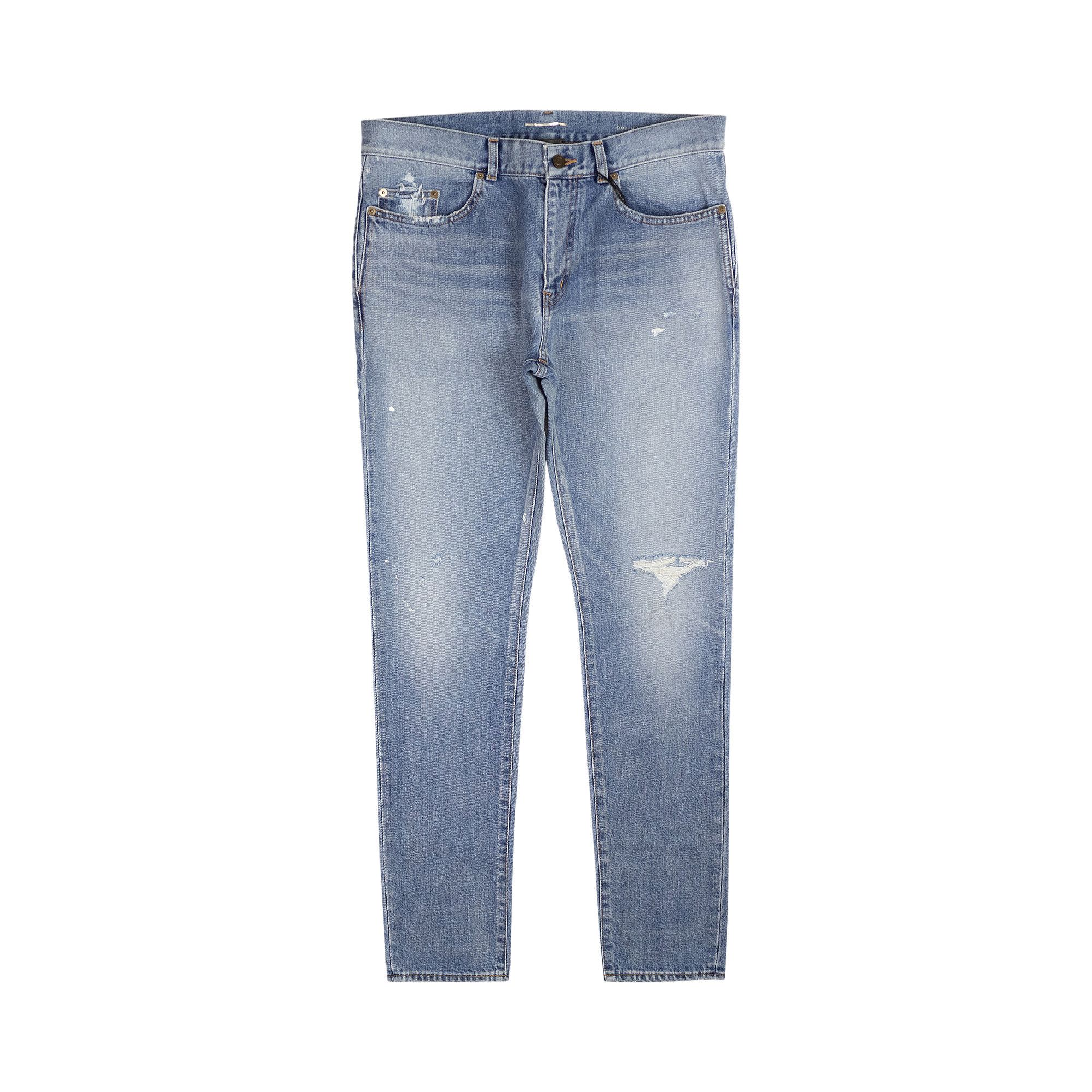 Buy Saint Laurent Distressed Slim Fit Jeans 'Blue' - 551347
