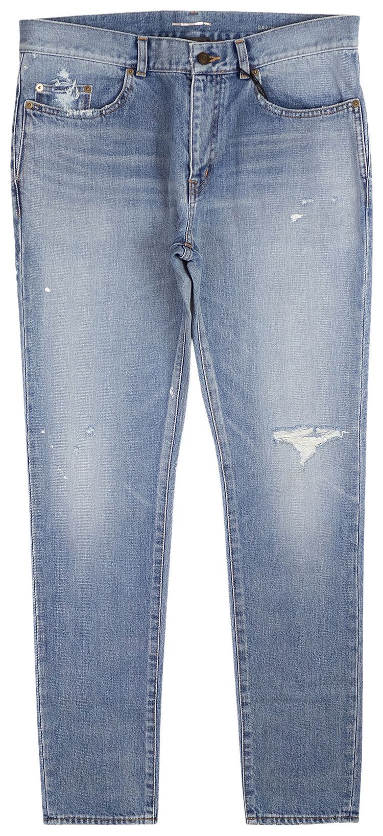 Saint Laurent Distressed Slim Fit Jeans Blue