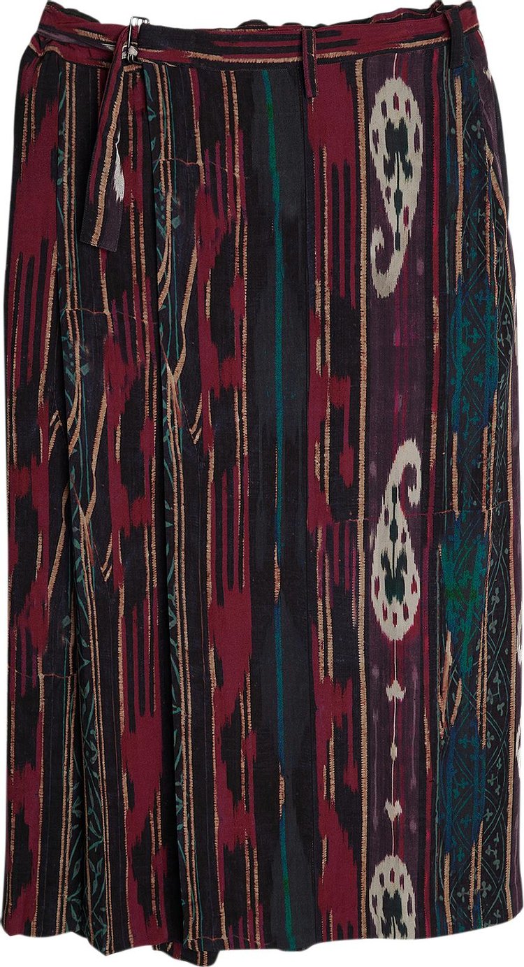 Yohji Yamamoto Pour Homme Abstract Stripes Paisley Print Silk Skirt 'Moss Green'