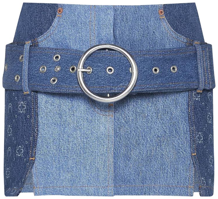 Marine Serre Regenerated Denim Belted Mini Skirt Dark Blue