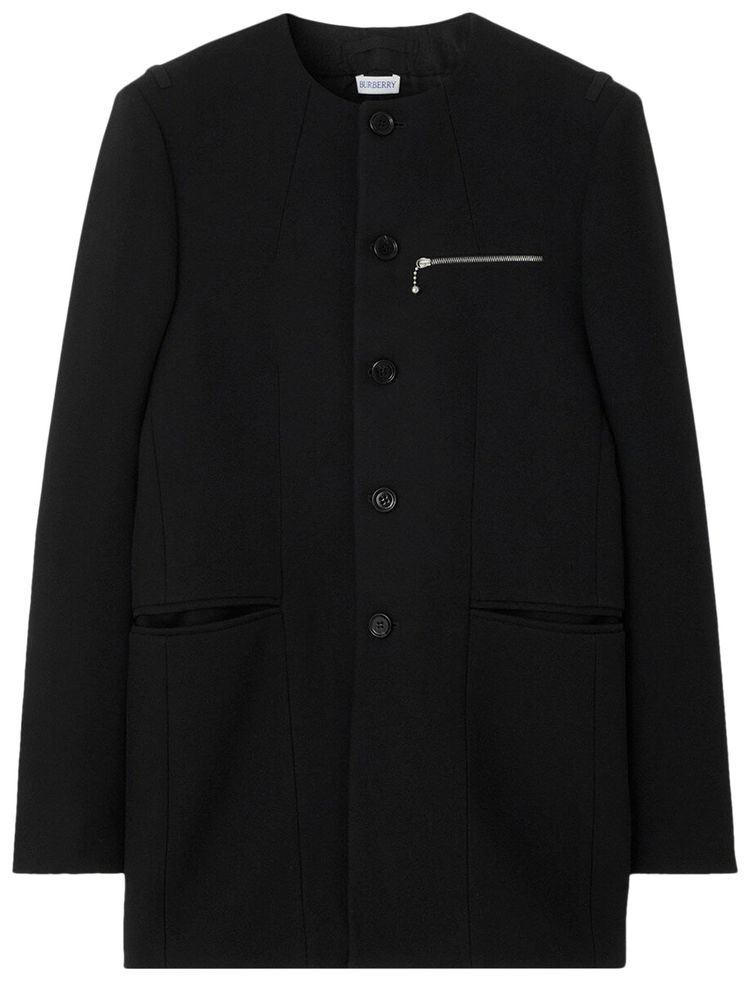 Burberry Collarless Wool Jacket Black