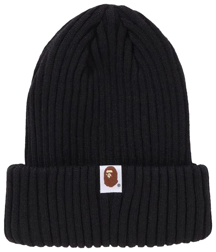 BAPE Kids Ape Head One Point Knit Cap Black