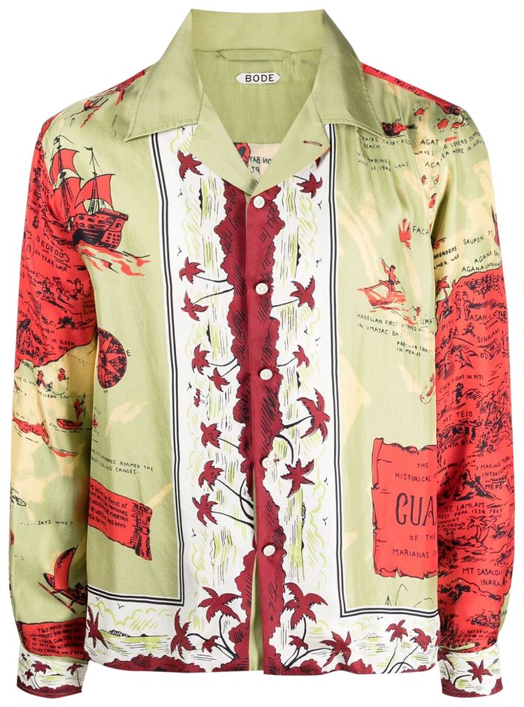 Bode Guam Long Sleeve Shirt GreenRed