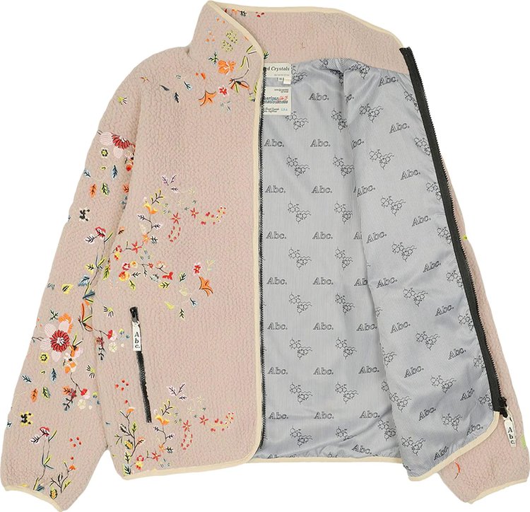 Advisory Board Crystals Floral Embroidered Fleece Zip Up Jacket Pink