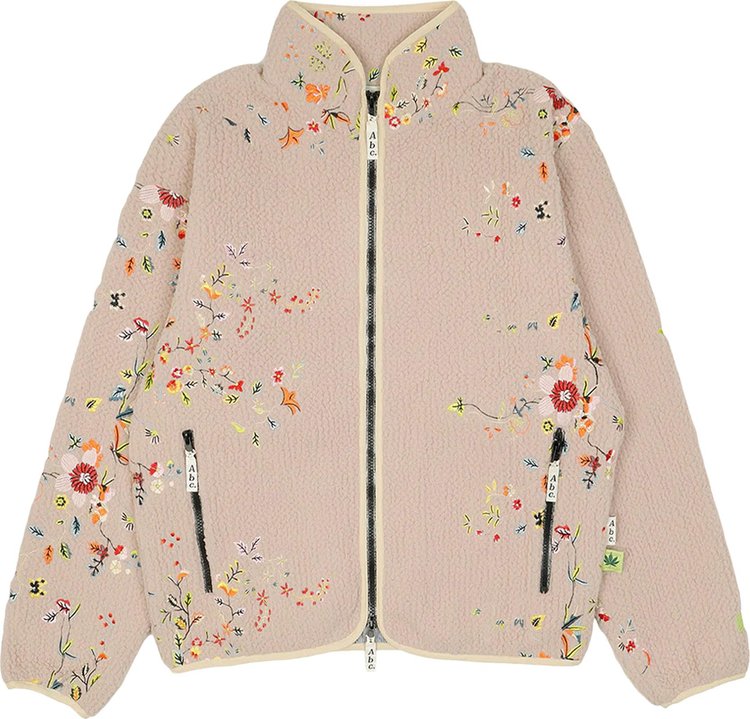 Advisory Board Crystals Floral Embroidered Fleece Zip Up Jacket 'Pink'