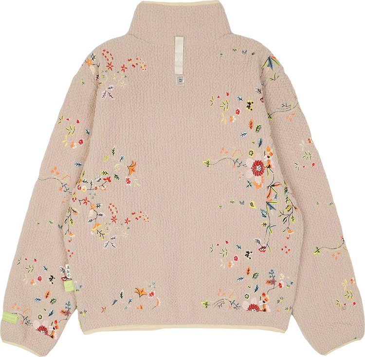 Advisory Board Crystals Floral Embroidered Fleece Zip Up Jacket Pink