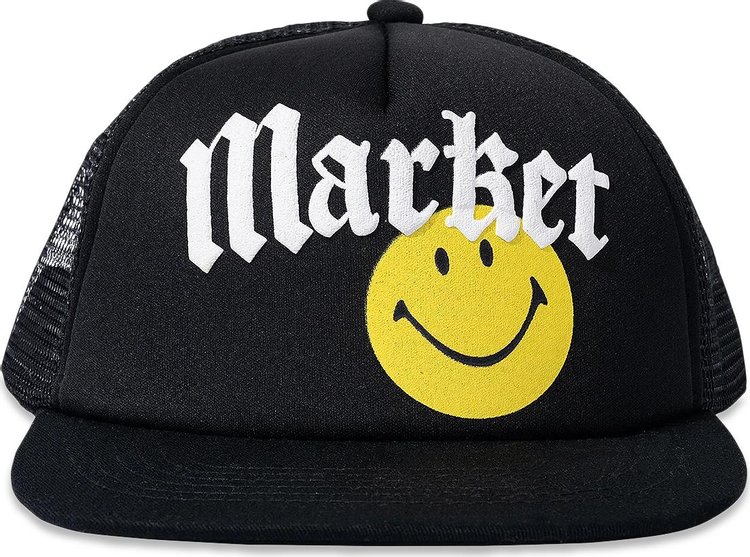 Market Smiley Gothic Trucker Hat Washed Black