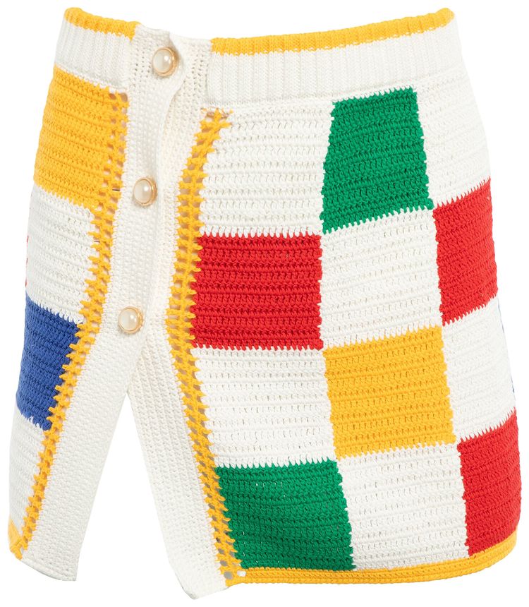 Casablanca Checked Crochet Knit Miniskirt Multicolor