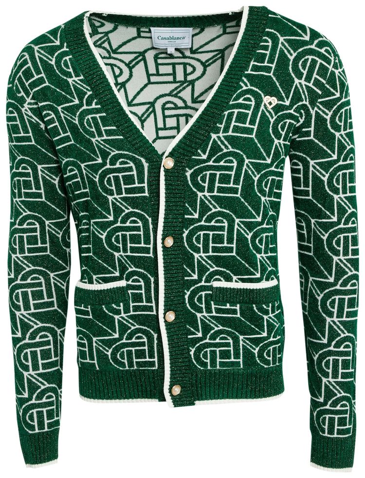 Casablanca Heart Monogram Cardigan GreenWhite