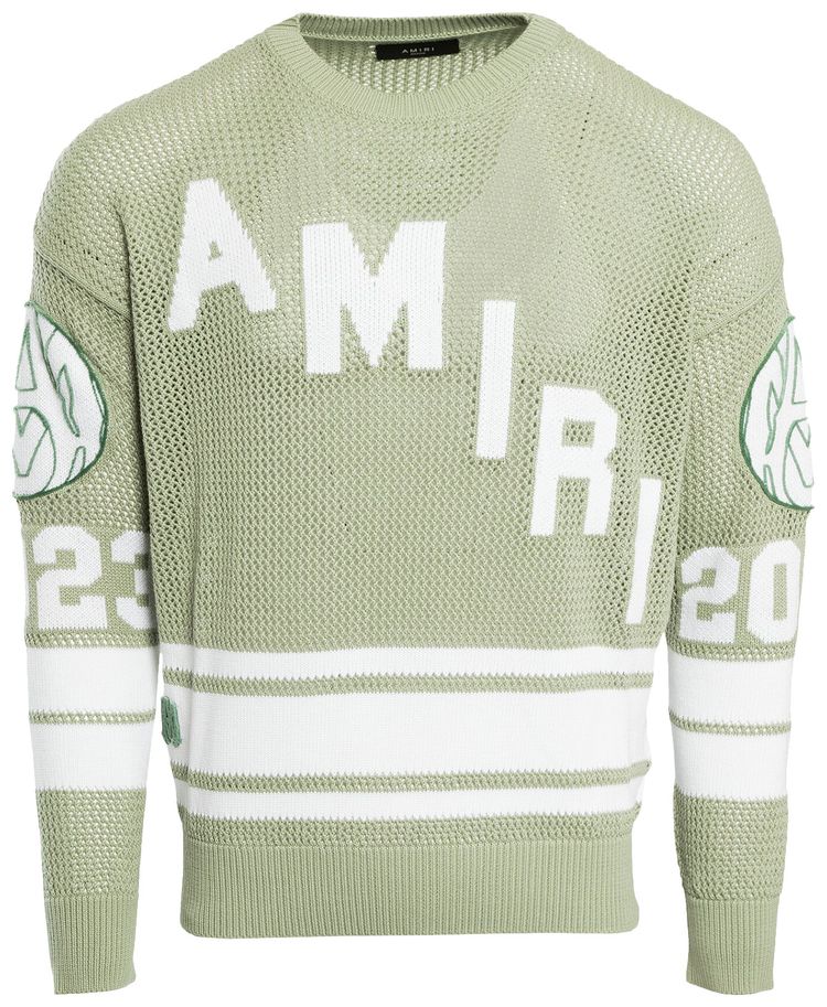Amiri Mesh Hockey Logo Crew Frosty Green