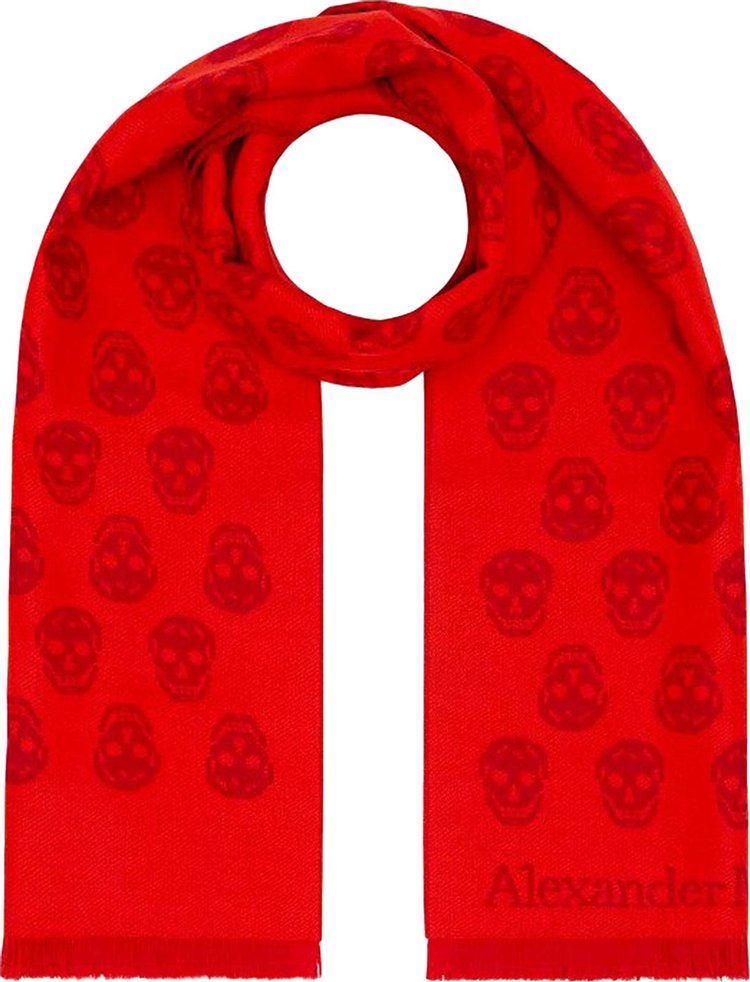 Alexander McQueen Skull Wool Scarf Bordeaux Red