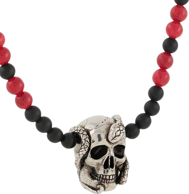 Alexander McQueen Snake Skull Beaded Necklace BlackRed