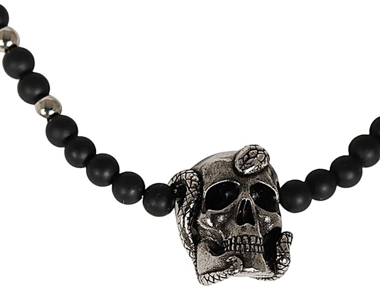 Alexander McQueen Snake Skull Beaded Necklace BlackSilver