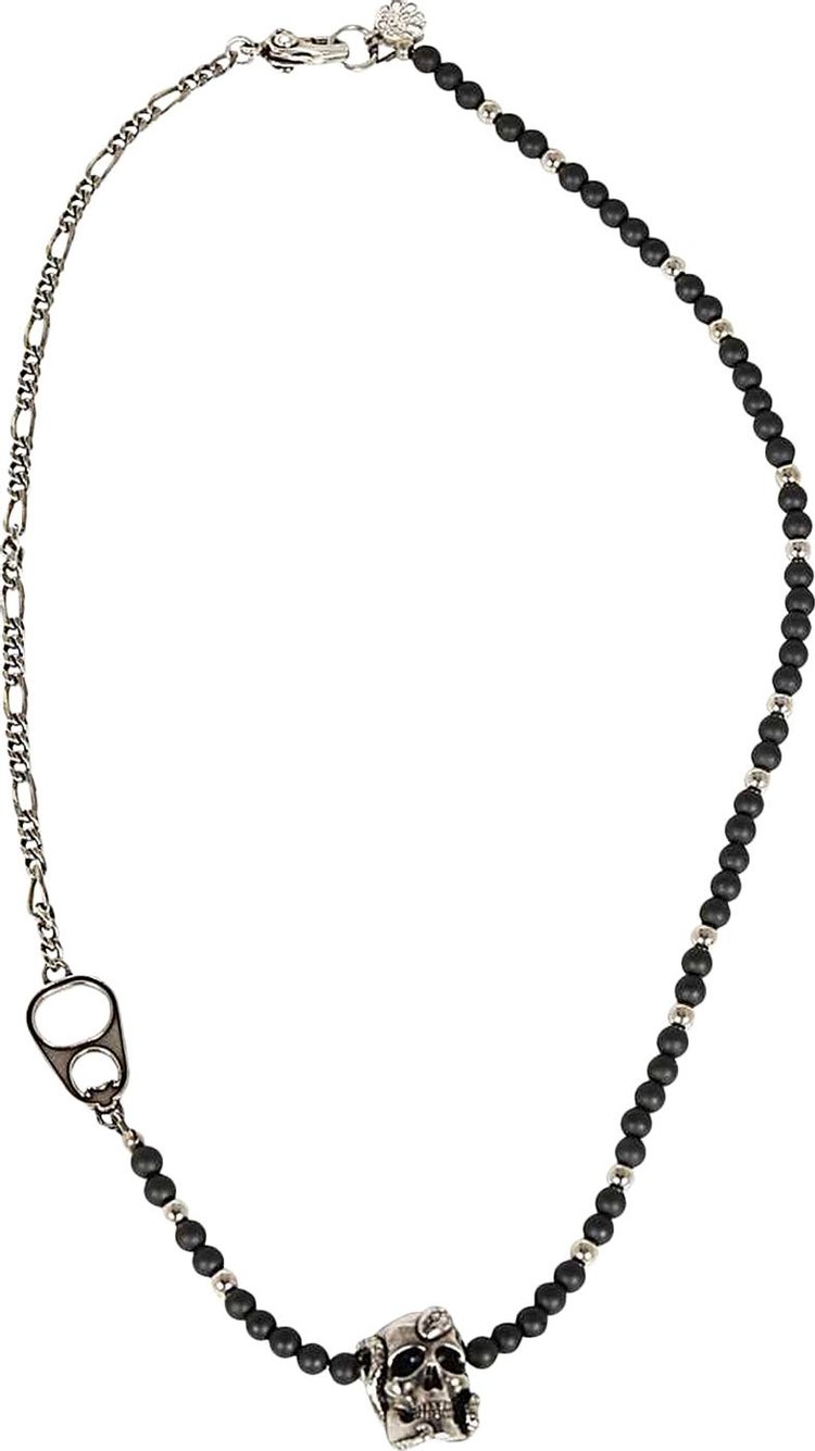 Alexander McQueen Snake Skull Beaded Necklace 'Black/Silver'