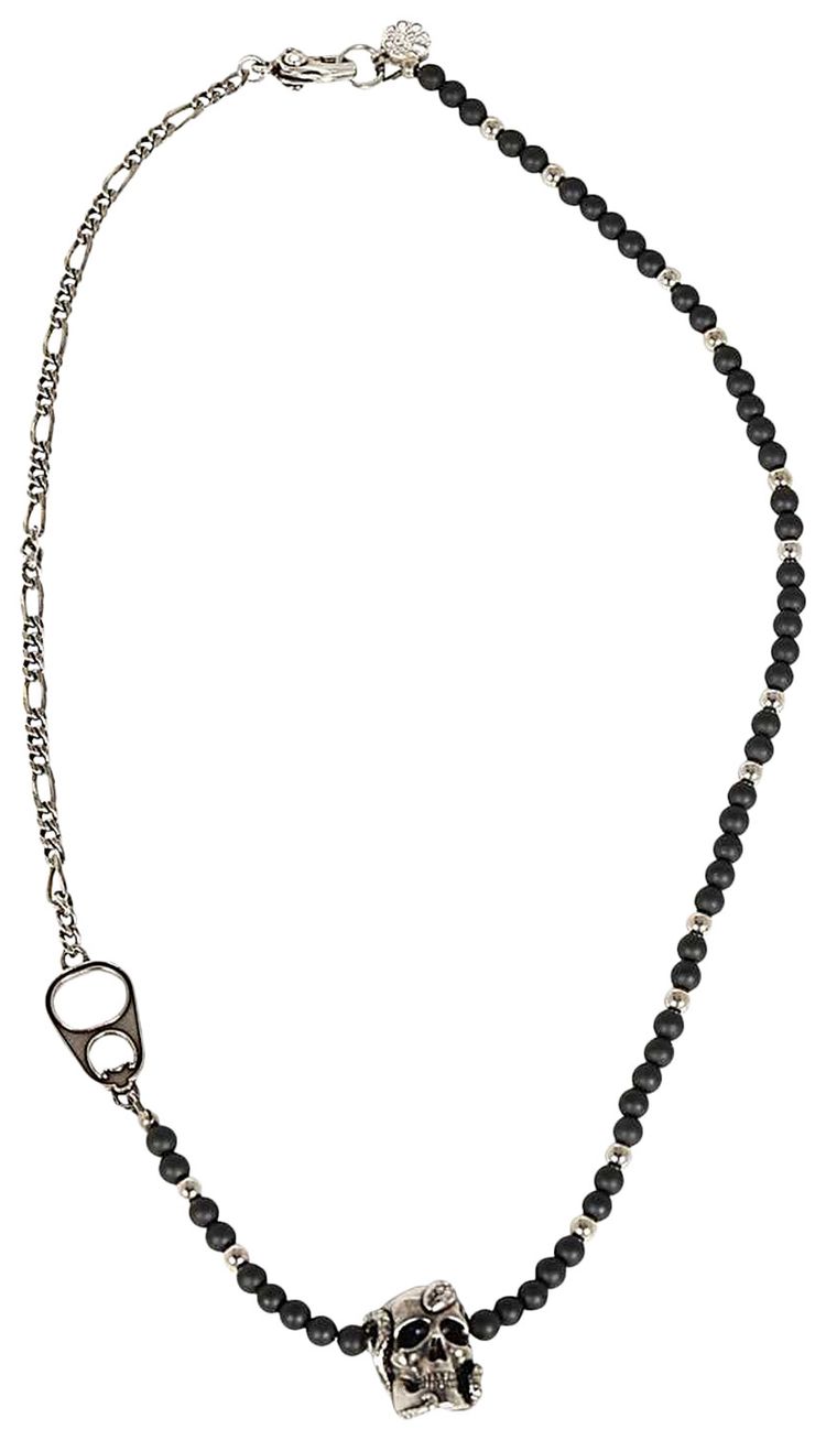 Alexander McQueen Snake Skull Beaded Necklace BlackSilver