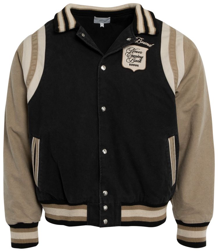Rhude Washed Canvas Varsity Jacket BlackKhaki