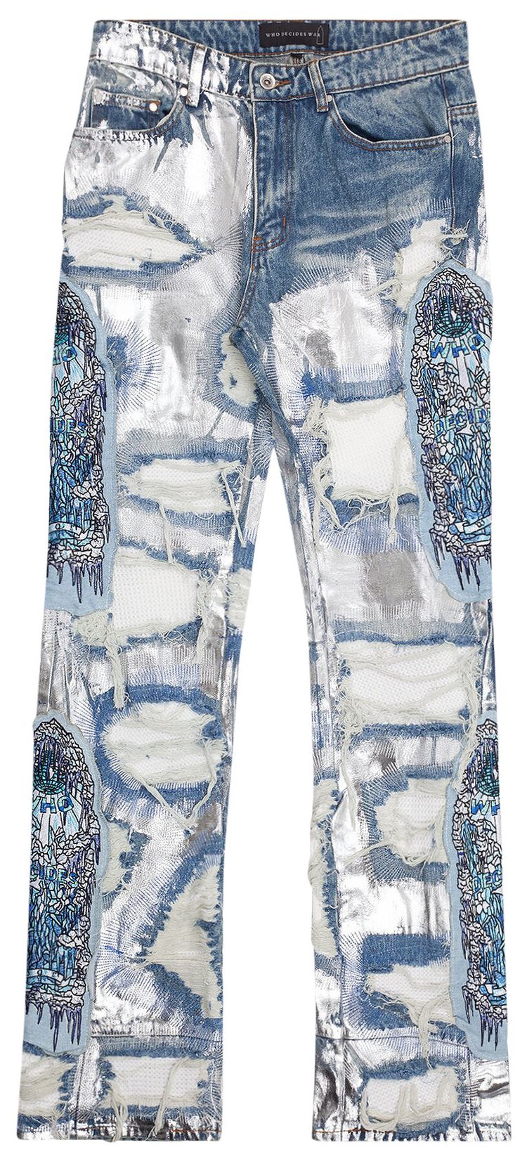 Who Decides War All Over Embroidery Jeans Sky