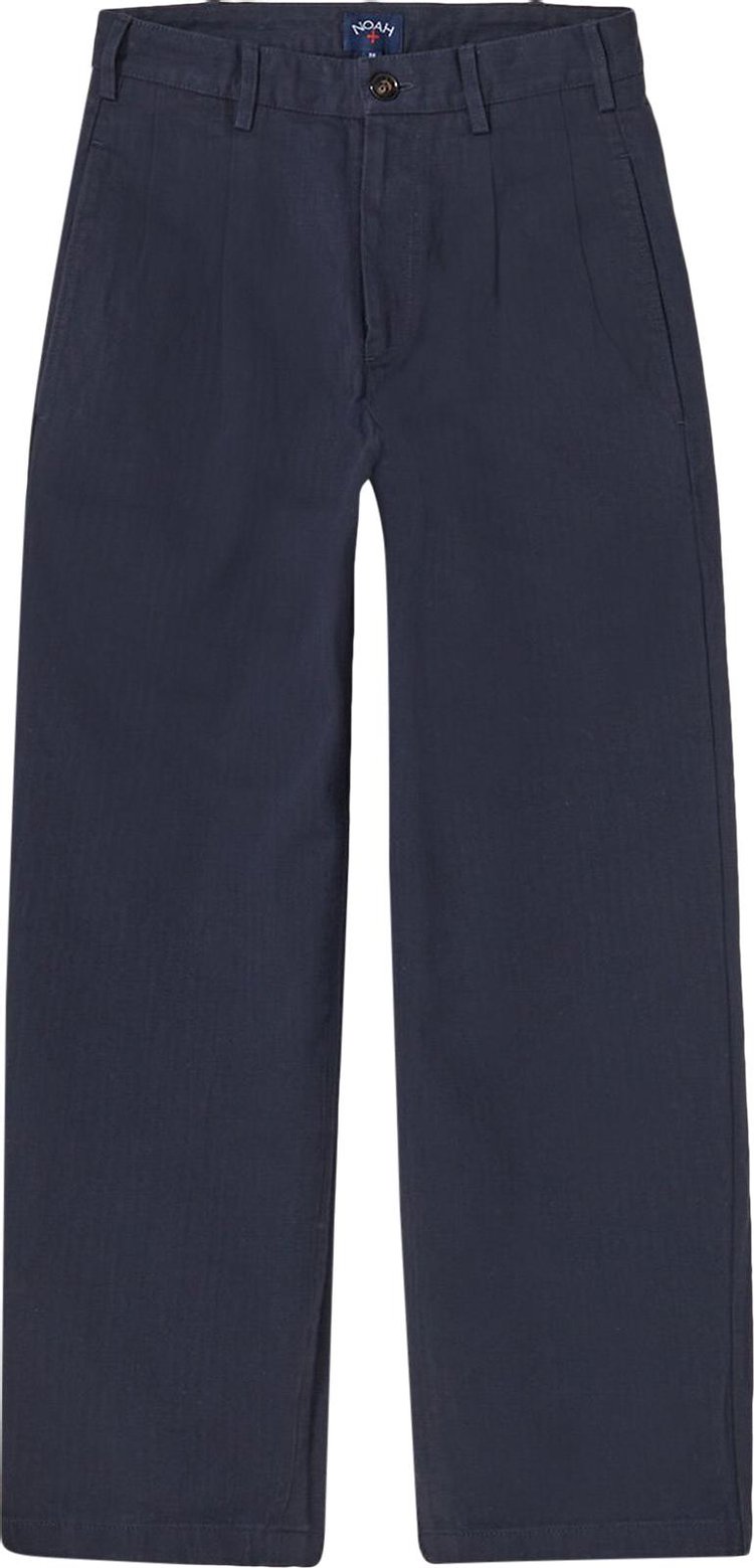 Noah Double Pleat Herringbone Pant Navy