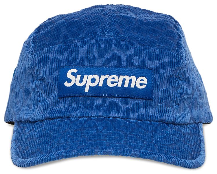 Supreme Leopard Corduroy Camp Cap Blue