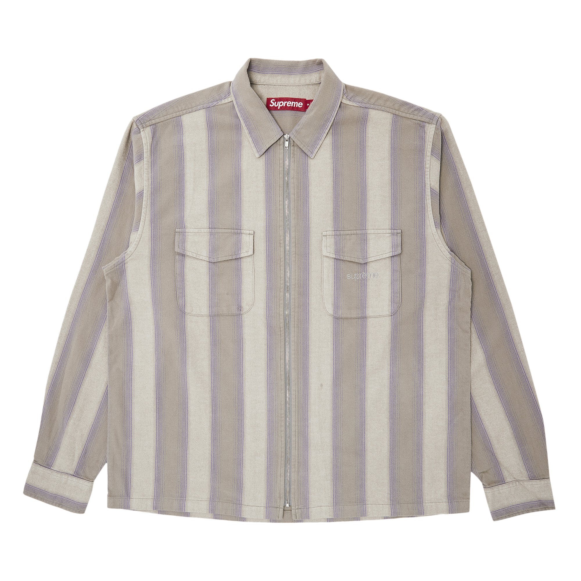 Supreme Stripe Flannel Zip Up Shirt 'Grey'