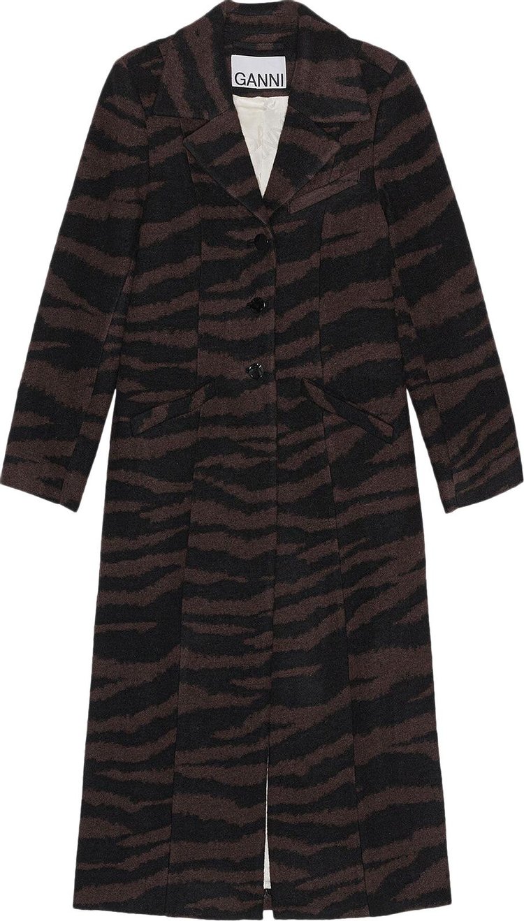 GANNI Wool Jacquard Fitted Coat 'Black'