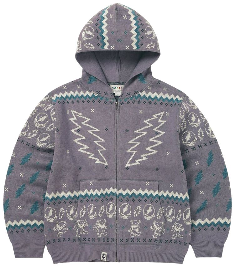 thisisneverthat x Grateful Dead Iconography Knit Zip Hoodie Lavender
