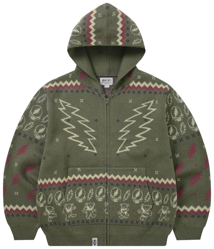 thisisneverthat x Grateful Dead Iconography Knit Zip Hoodie Mud