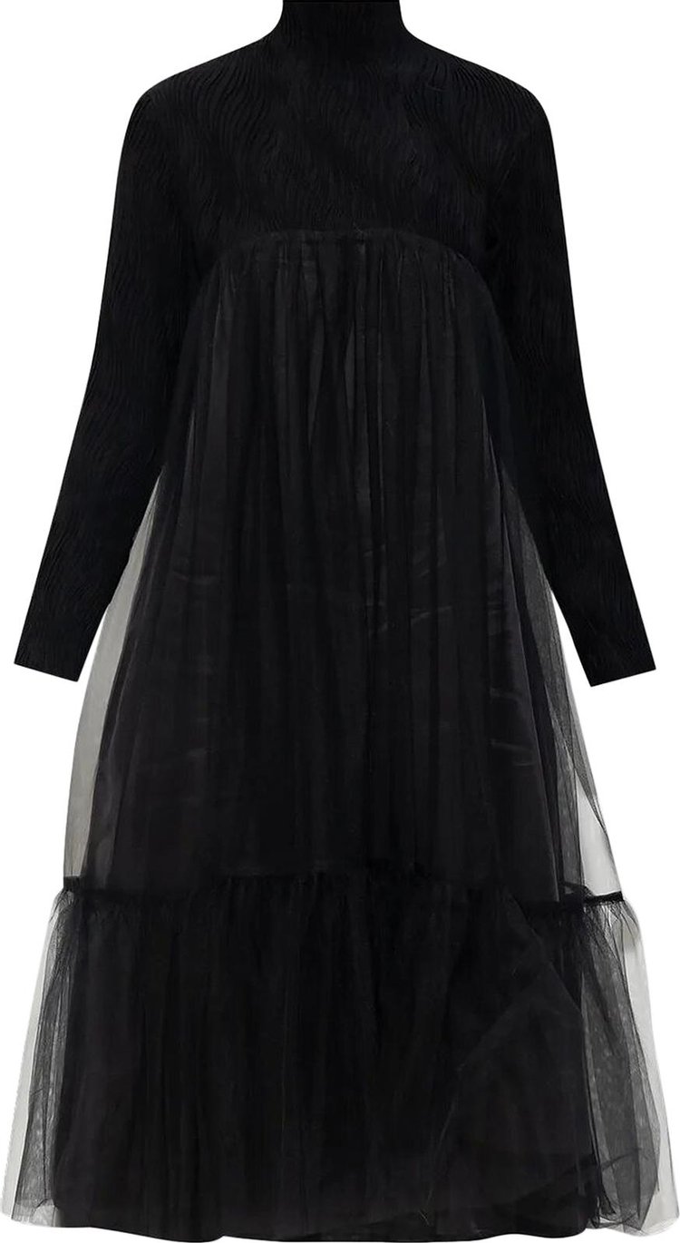 Comme des Garcons Noir Textured Detail Chiffon Long Sleeve Dress Black