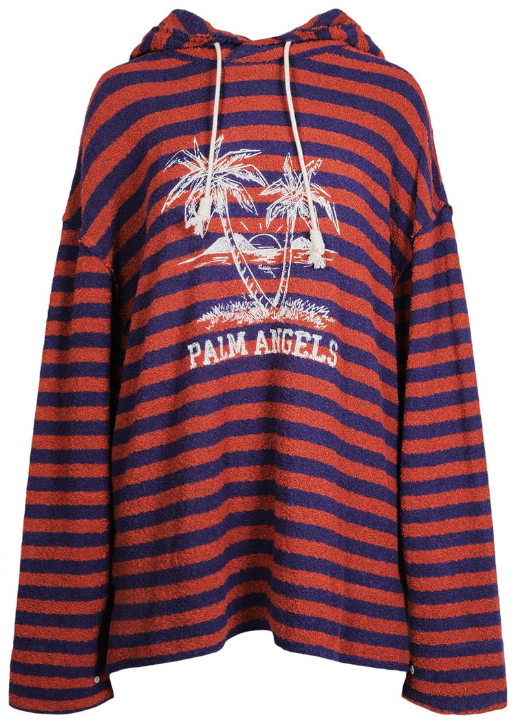 Palm Angels Logo Print Terry Cloth Hoodie OrangeWhite